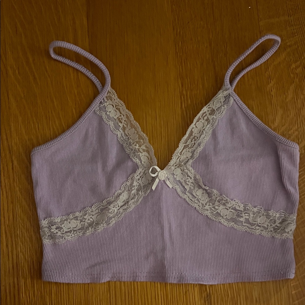 Lilac Lace Trim Ribbed Cami Top